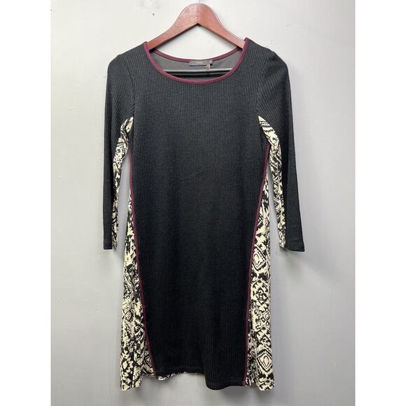 THML Sweater Dress Womens XS Black Multi Button Back Mixed 3/4 sleeves - Picture 1 of 9